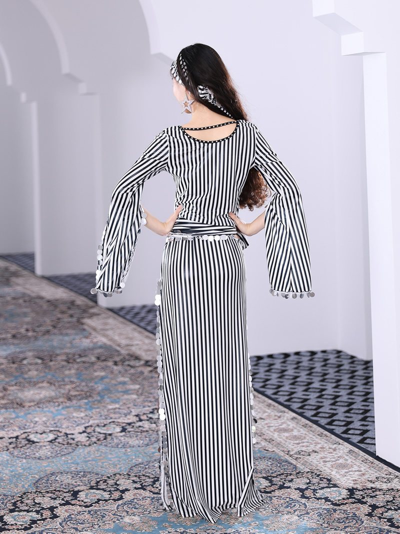baladi shaabi belly dance training costumes long dress with stripe M L XL XXL